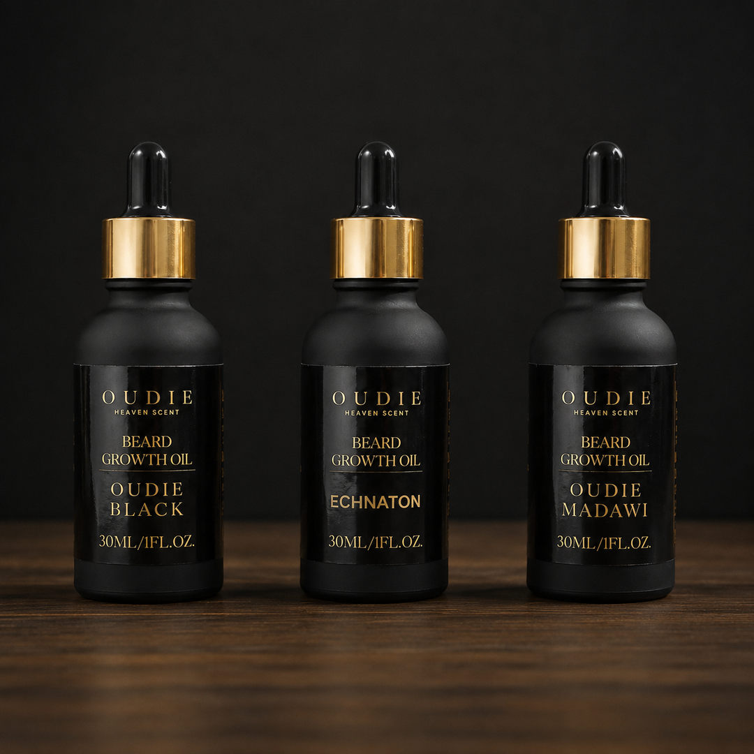Oudie Beard Growth Oil in three scents