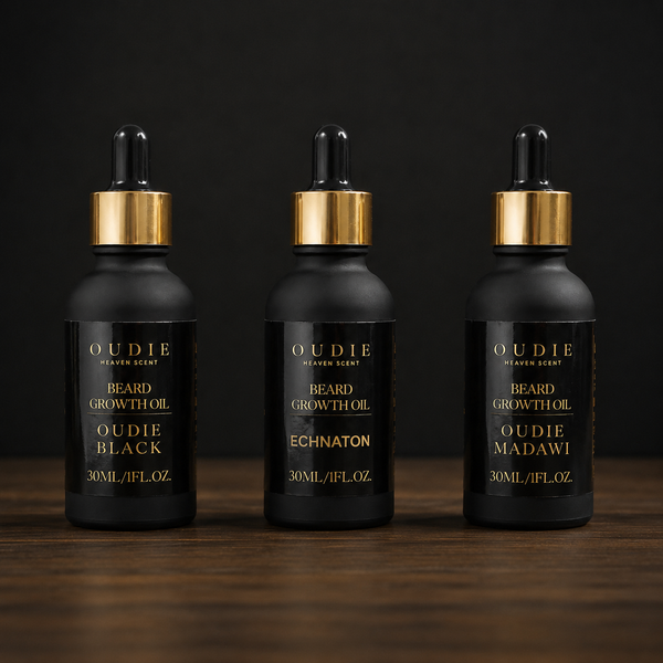 Oudie Beard Growth Oil in three scents