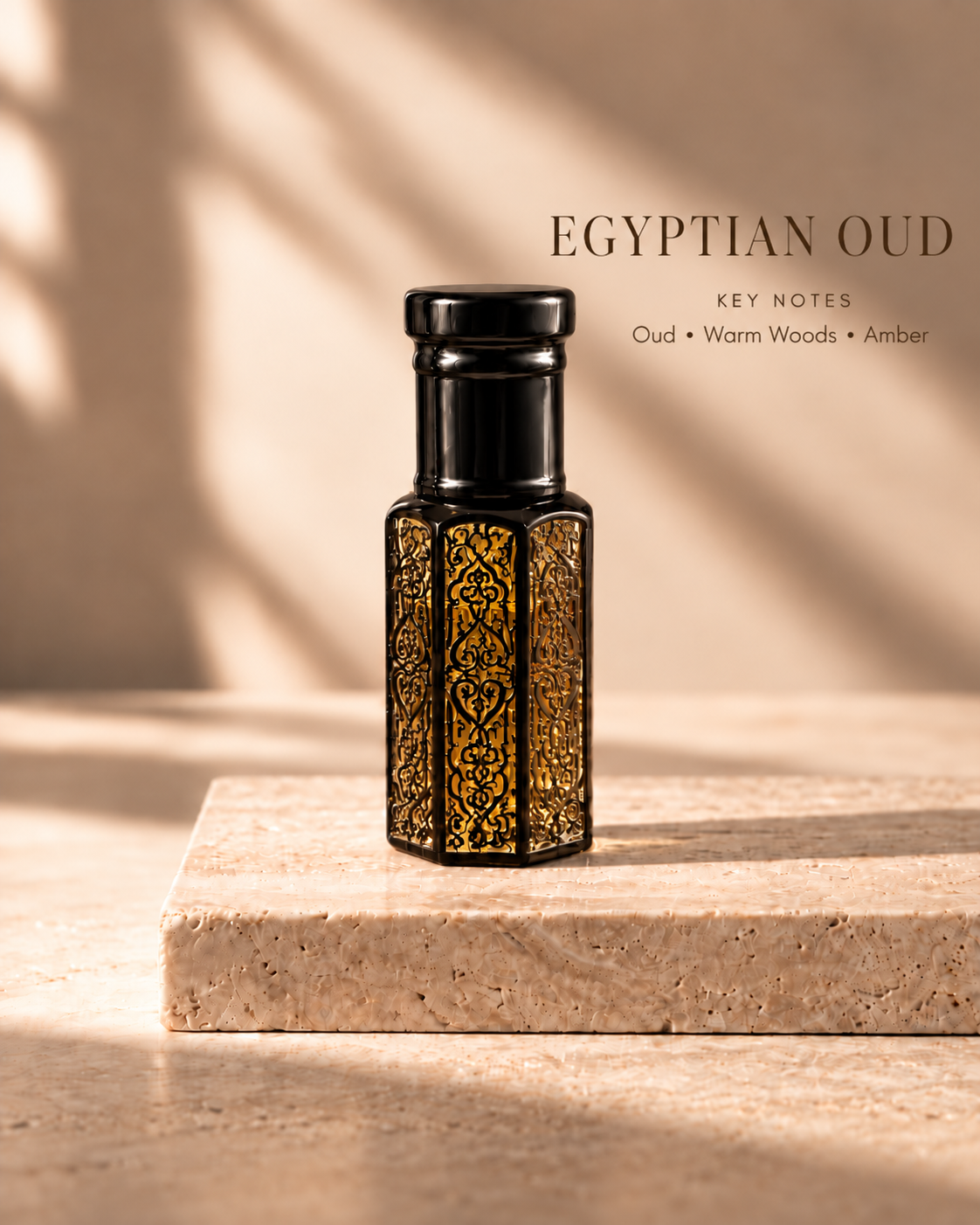OUDIE Egyptian Oud black oil rub bottle with key notes Oud, Warm Woods, Amber